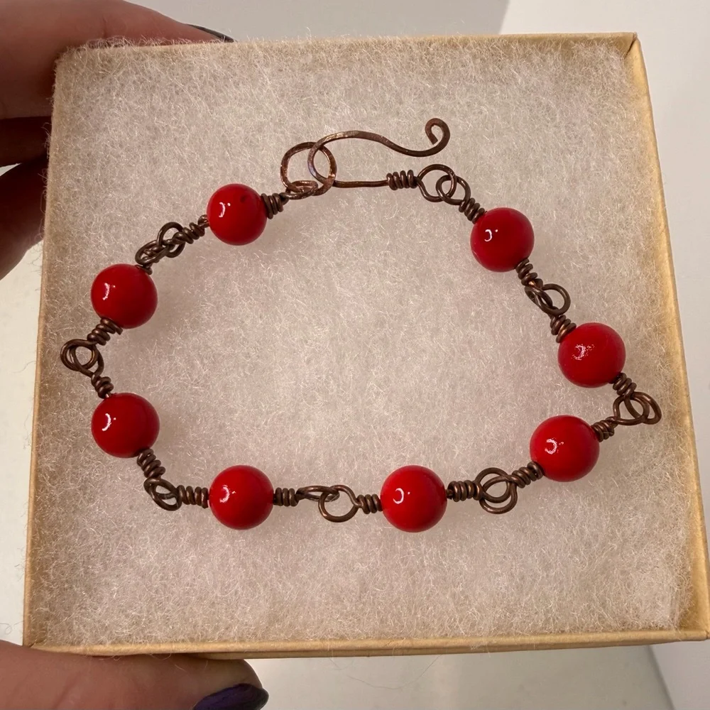 Handmade Beaded‎ Copper Wire Wrap Bracelet Anklet Hammered Boho Fairy Indie
